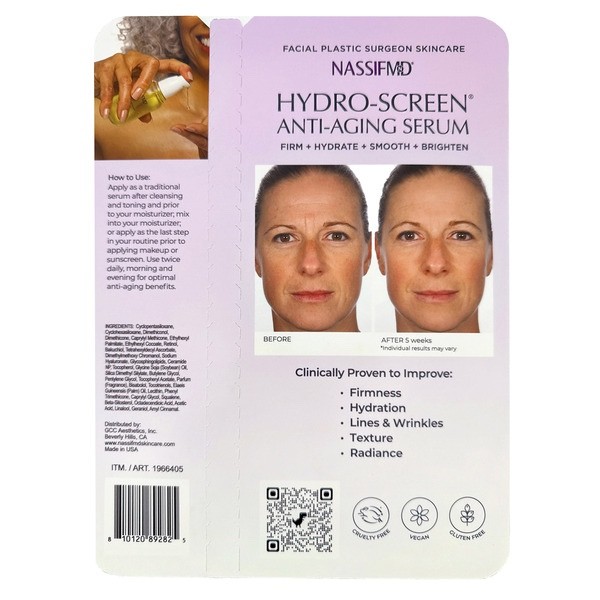 NEW NASSIF MD HYDRO-SCREEN ANTI-AGING SERUM -2 BOTTLES ( 2 Oz and 1.0 Oz.)