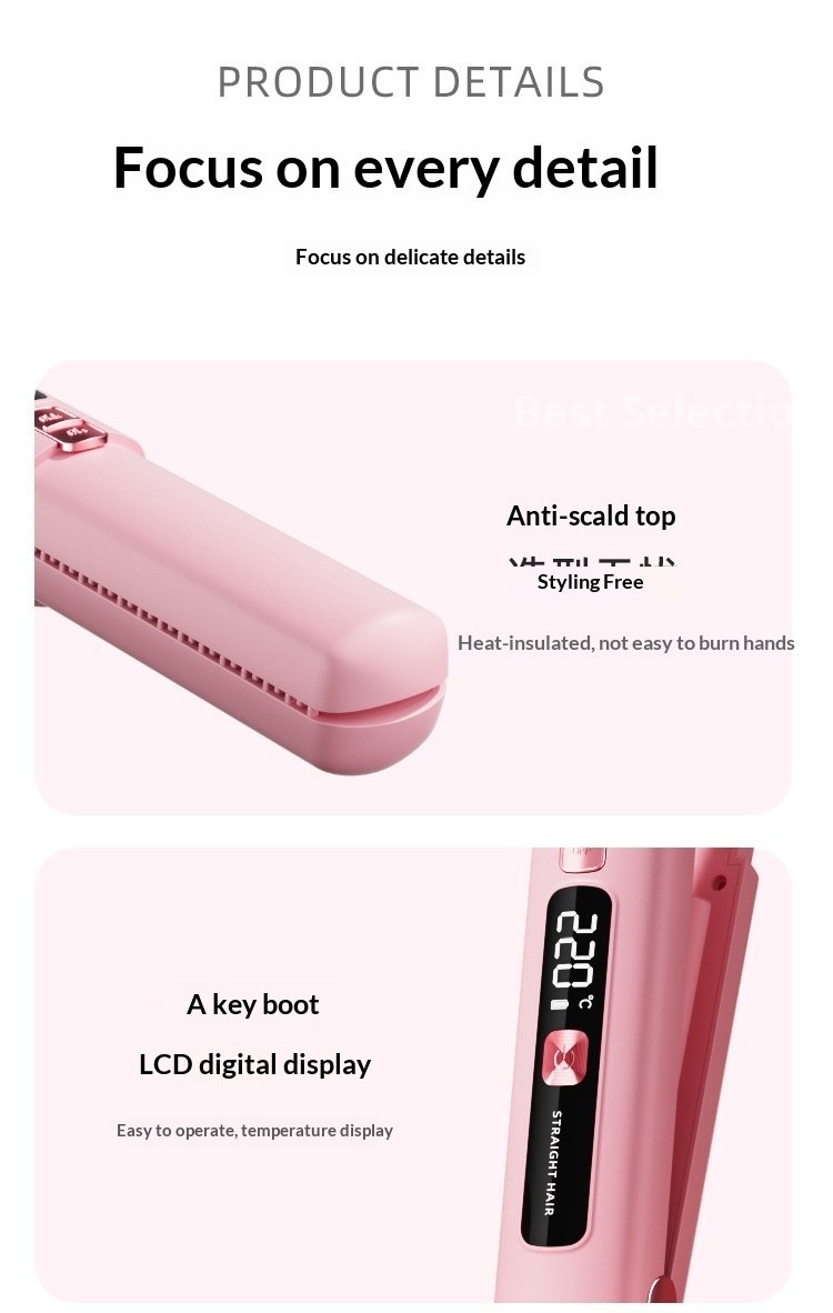 Cordless Hair Straightener and Curler Rechargeable Travel Flat Iron for Women