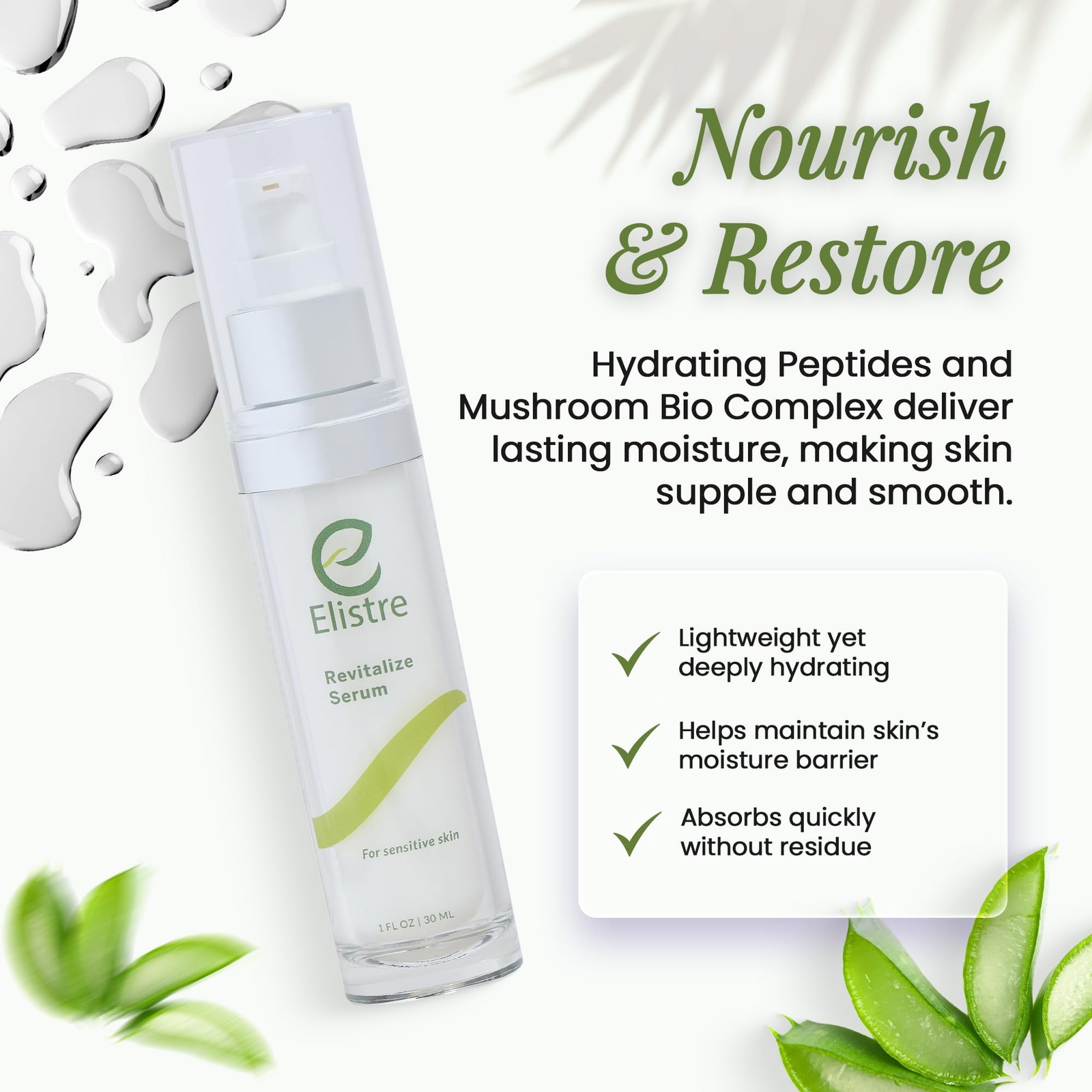 Elistre Revitalize Serum with Vitamin C, For Sensitive 1 Fl Oz (Pack of 1)