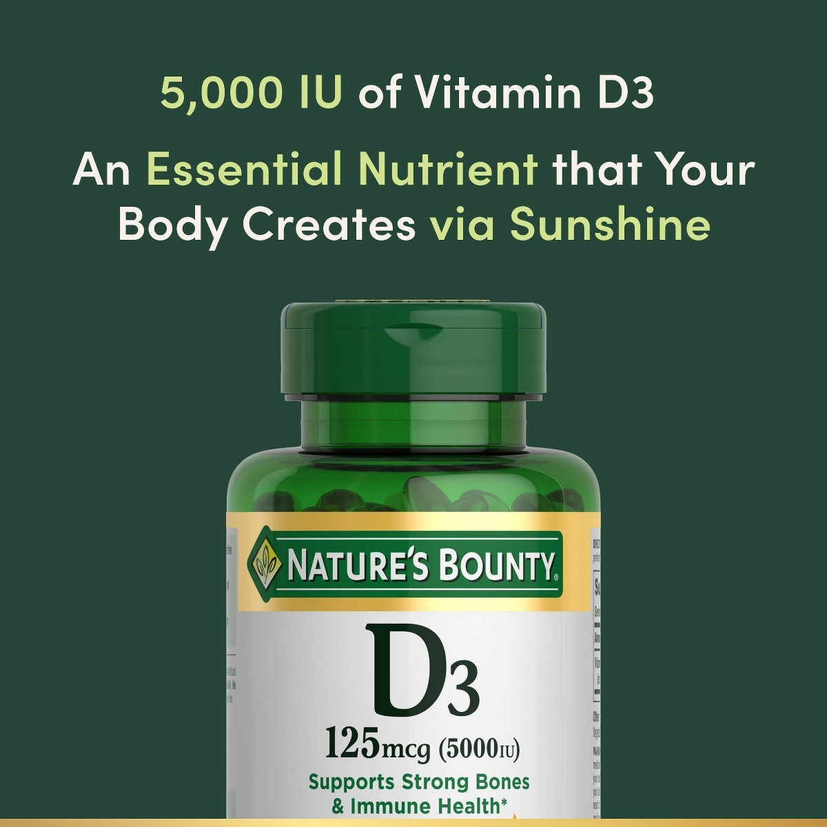 Nature’s Bounty Vitamin D3 5000IU Softgels -240ct:Health Supplement,Softgel Form