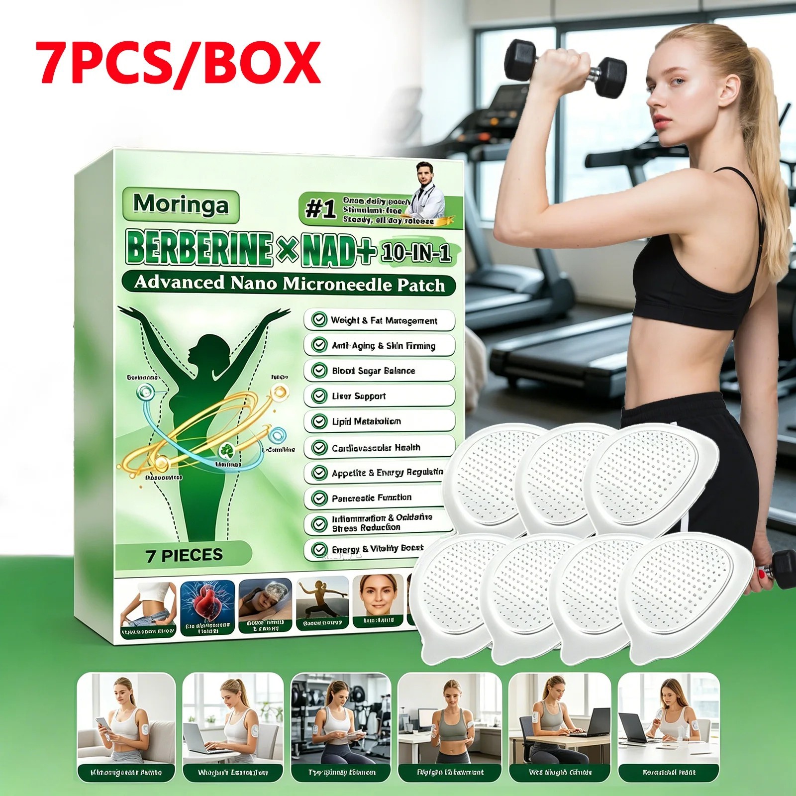 10-in-1 Moringa Berberine Weight Loss Patch Nano Microneedle Slimming 7pcs