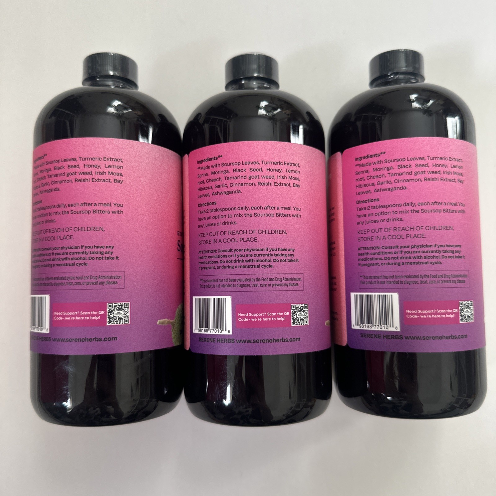 Lot 3 Serene Herbs Exotic Soursop Bitters 16oz Acetogenins Antioxidant 03/27