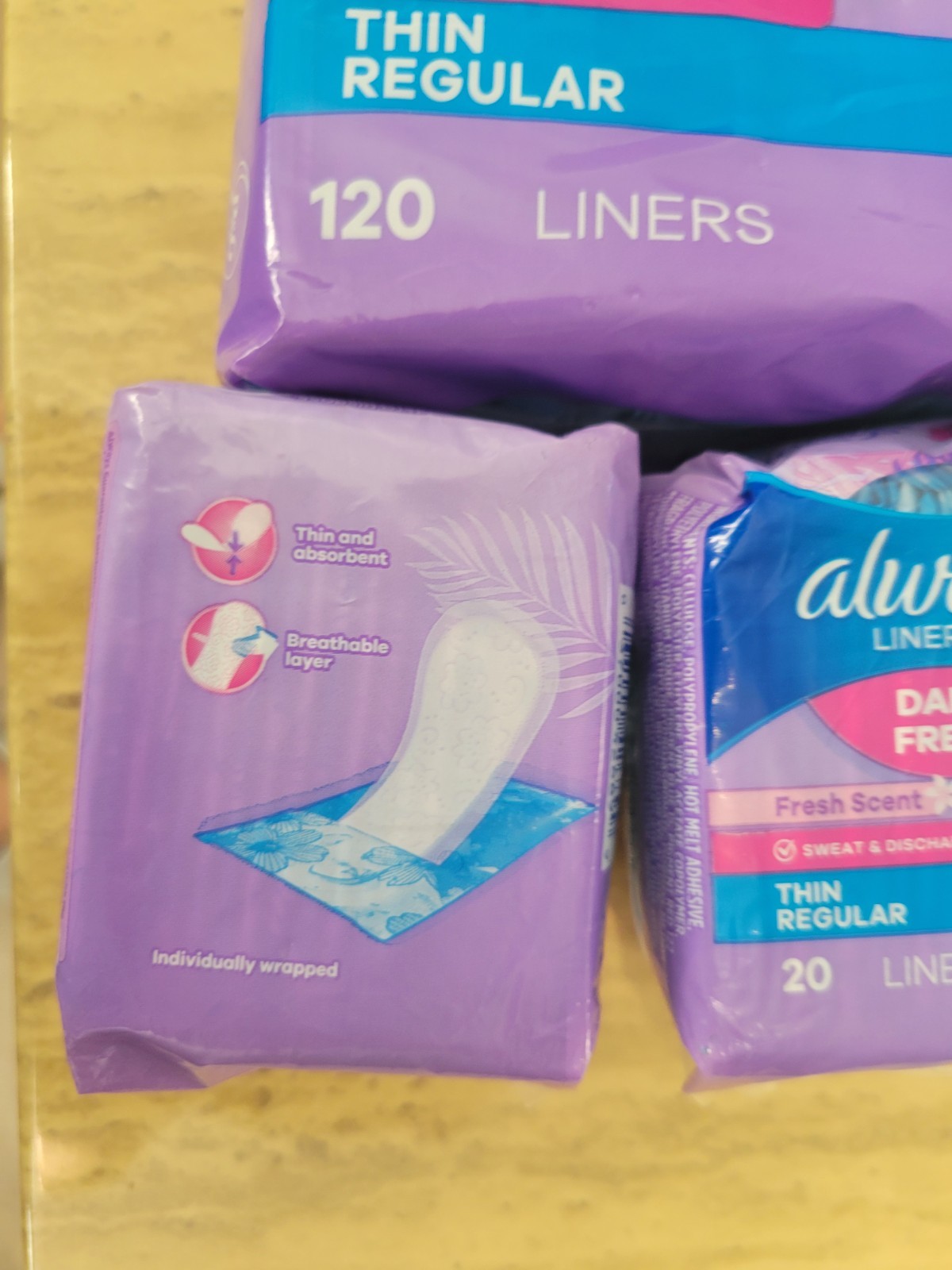 Always Daily Fresh Liners Thin Regular Scented Individually Wrapped White 120