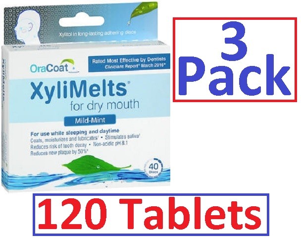 Xylimelts Dry Mouth Discs MILD MINT 40ct ( 3 pack ) 120 tabs! Always FRESH!