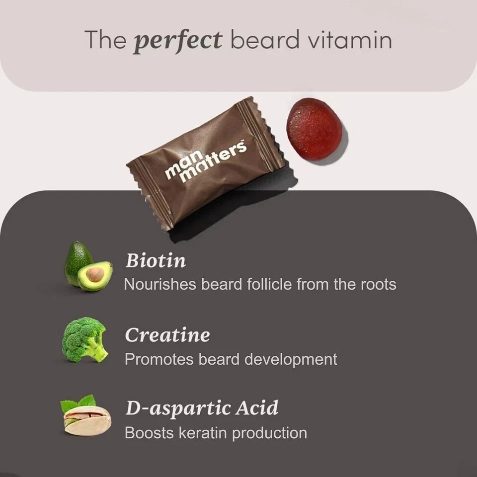 Man Matters Beard Gummies for Men 30 Days Pack Thicken Beard Stimulates Follicle