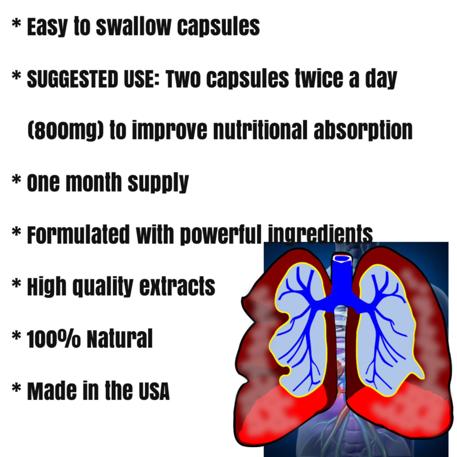 HERBAL LUNGS CLEANER Remedy, Improve lungs, 120 Capsules, Biomedical Formula.