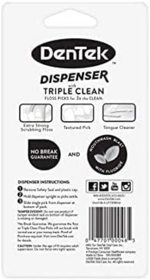 DenTek Floss Pick Dispenser with Triple Clean Floss Picks, 60 Count (Pack of 3)