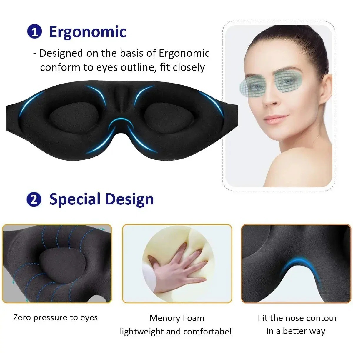 MZOO Luxury Sleep Eye Mask for Side Sleeper Men Women, Zero Eye Pressure 3D Mask