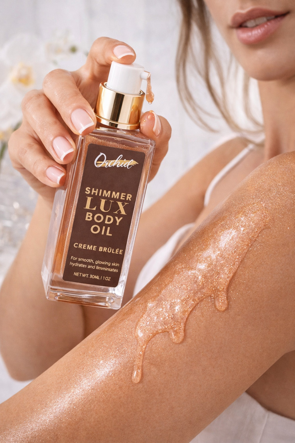 Orchid Shimmer Lux Body Oil Set 2 Vanilla Cake & Creme Brulee Glow