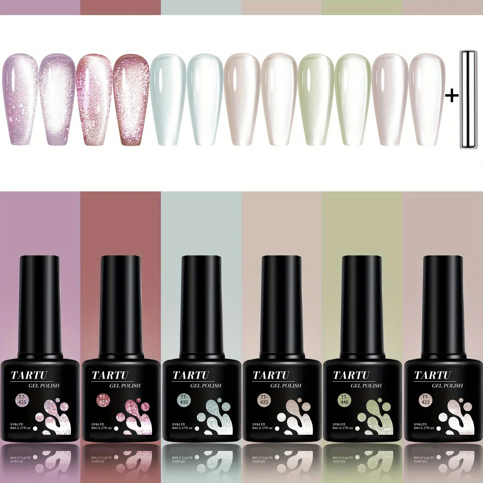 6Pcs Cat Eye Gel Nail Polish Set UV LED Soak Off Nail Art Kit 8ml
