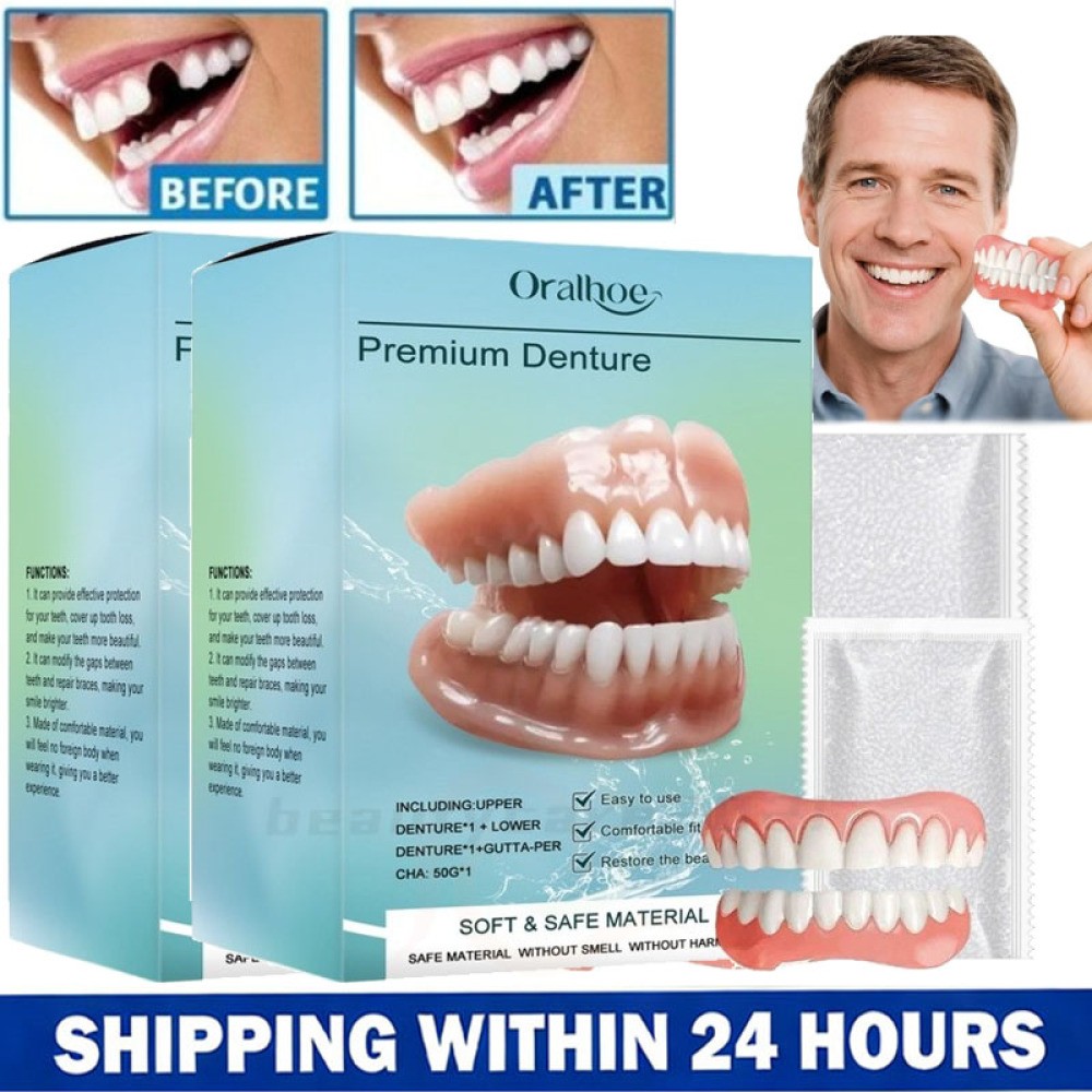 2 Pack Full Denture Set for Men and Women Upper and Lower Denture False Teeth