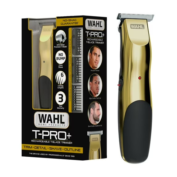 Wahl T-Pro Plus, USB Rechargeable Battery Trimmer, Gold with Rubber Grips