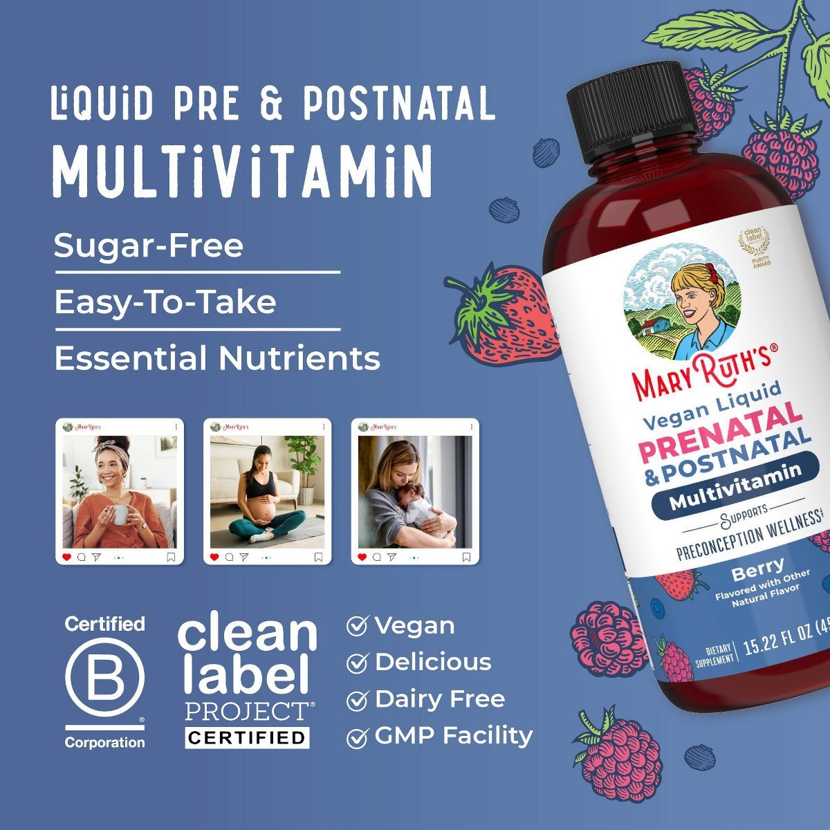MaryRuth’s Prenatal & Postnatal Liquid Multivitamin – Berry – 15.2 fl oz: Biotin