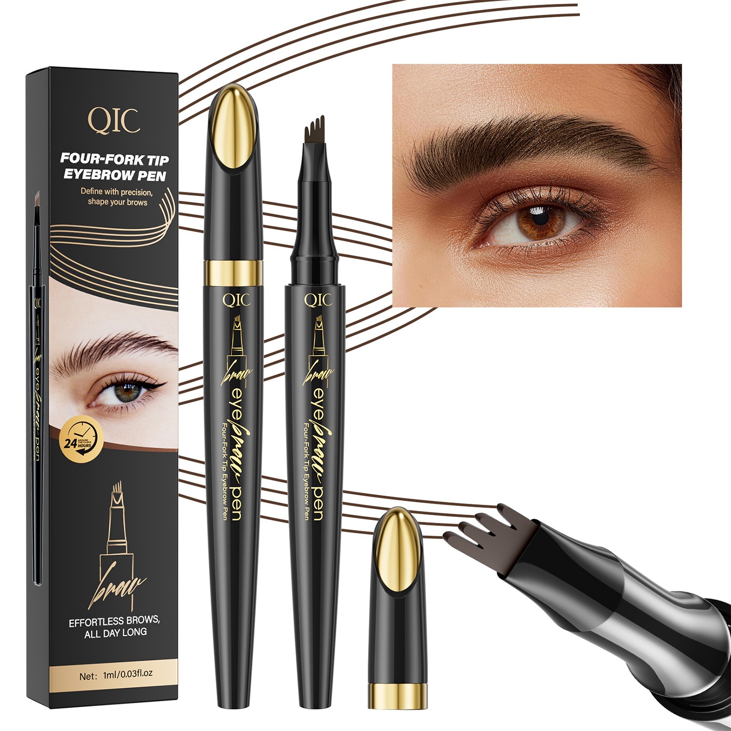 4-Prong Waterproof Eyebrow Pencil – Easy to Apply, Long-Lasting & Smudge-Proof