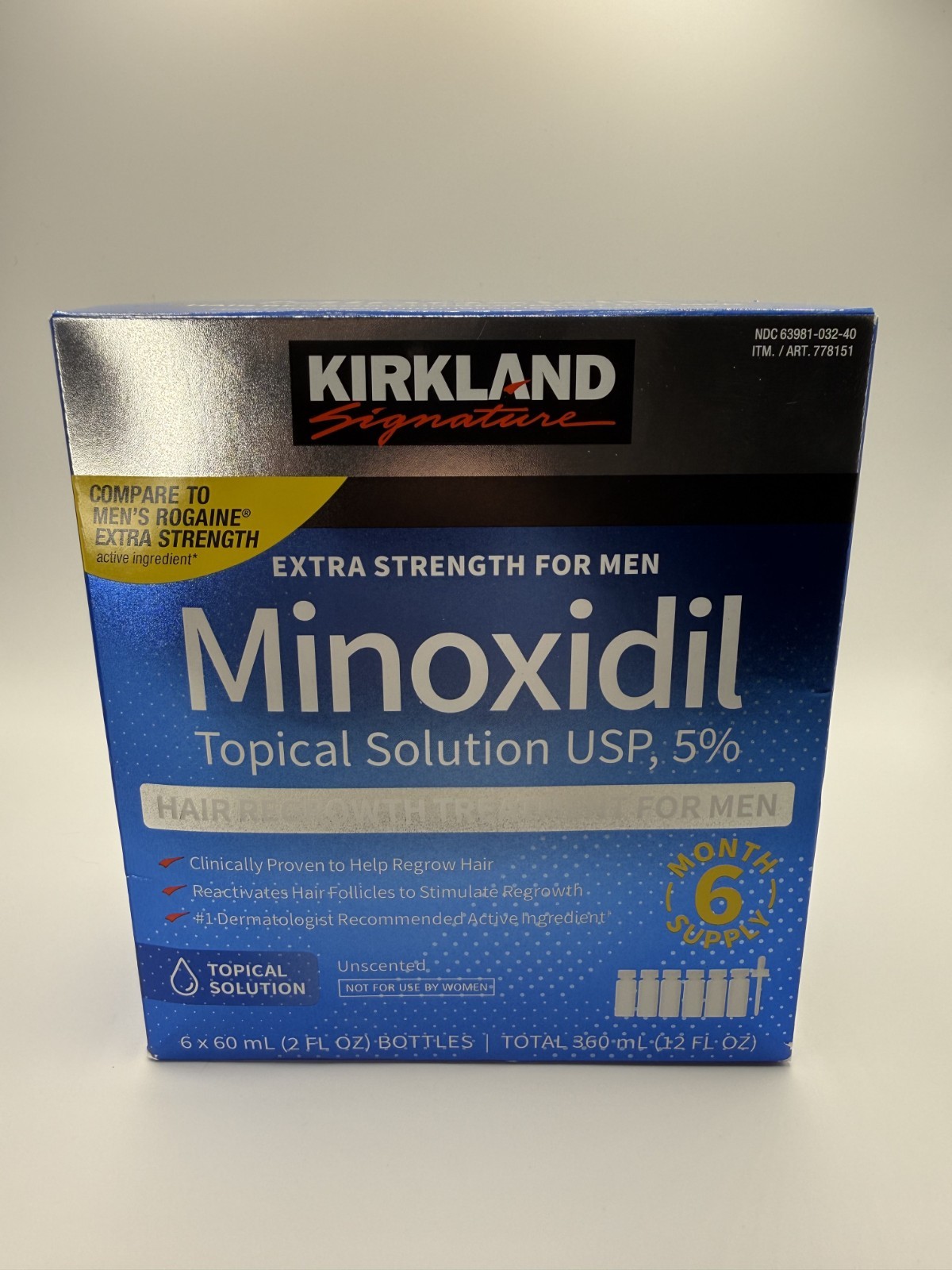 Kirkland Minoxidil 5% Hair Regrowth Solution Extra Strength Men 6 Month Supply