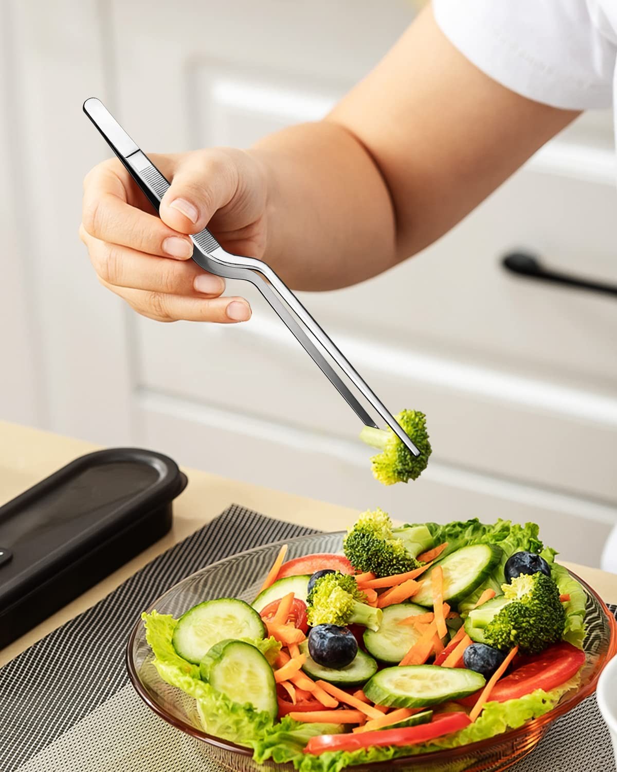 Professional Stainless Steel Cooking Tweezers Set – 10″ Long Food Tongs for Plat