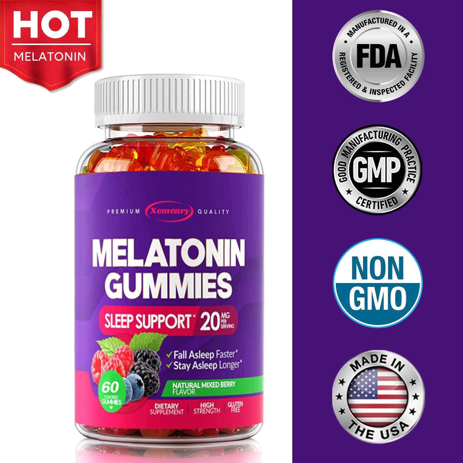 Melatonin Gummies 20mg – Sleep Aid , Fall Asleep Fast and Stay Asleep Quality