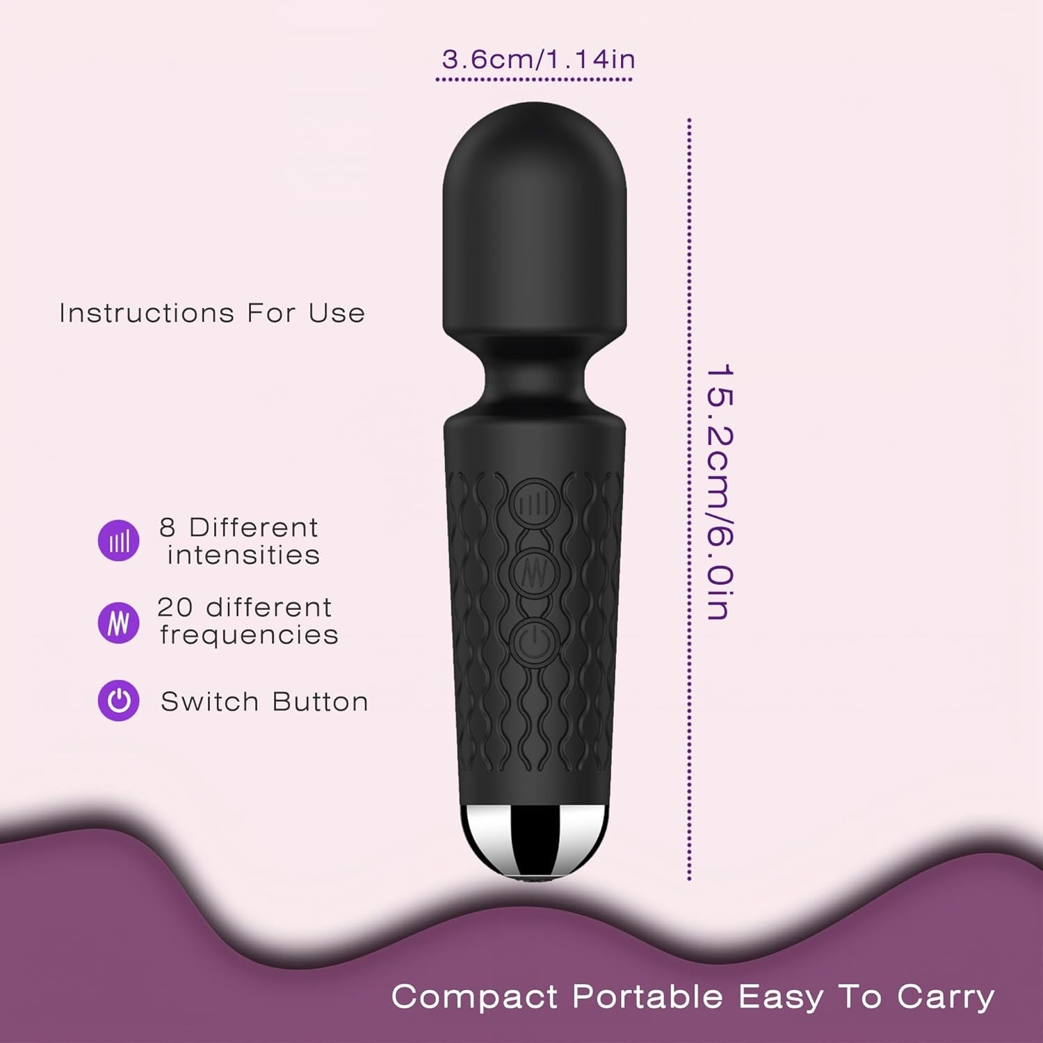 Mini Cordless Handheld Massager 20+8 Vibration Modes Travel Stress Relief