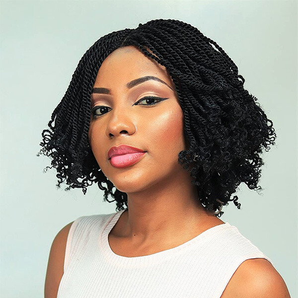 Short Bob Twisted Braids Wig Curly Black Wigs Synthetic Braided Wigs None Lace