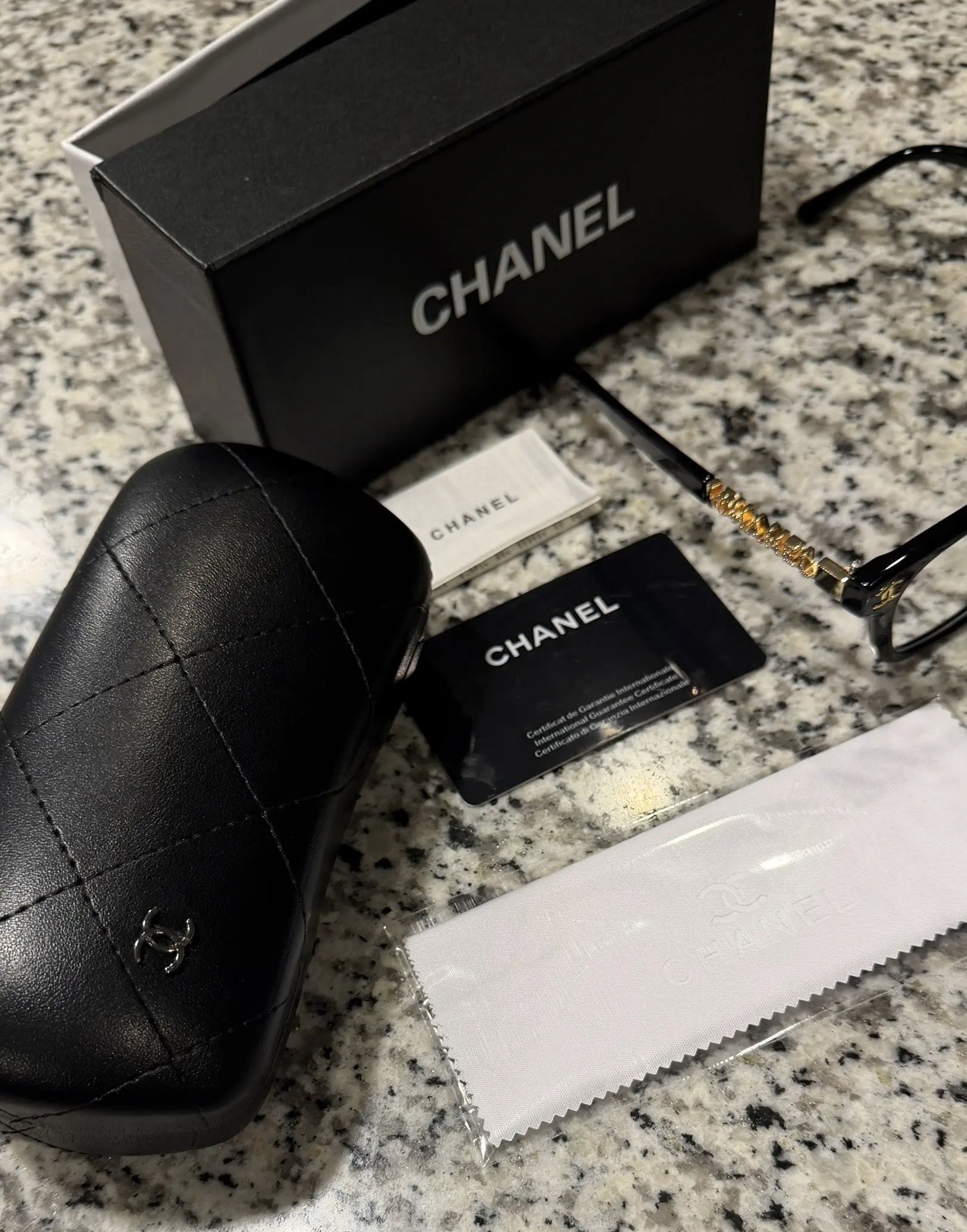 CHANEL Square Black Plastic Full Rim Eyeglasses with Case and Box