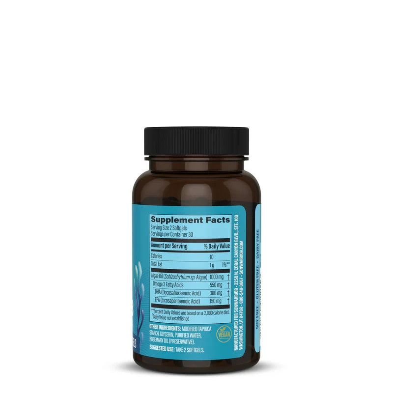 Sunwarrior Simply Omega-3 Vegan DHA & EPA Algae Oil based – 60 Vegan Softgels,
