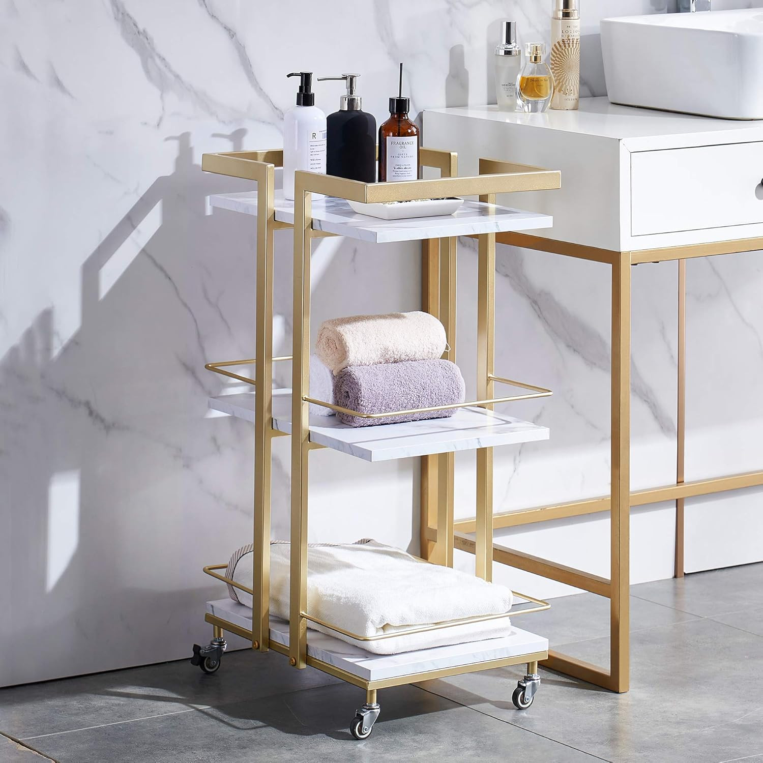 Barberpub Utility Salon Trolley, Metal Storage Rolling Barber Trolley with Wheel
