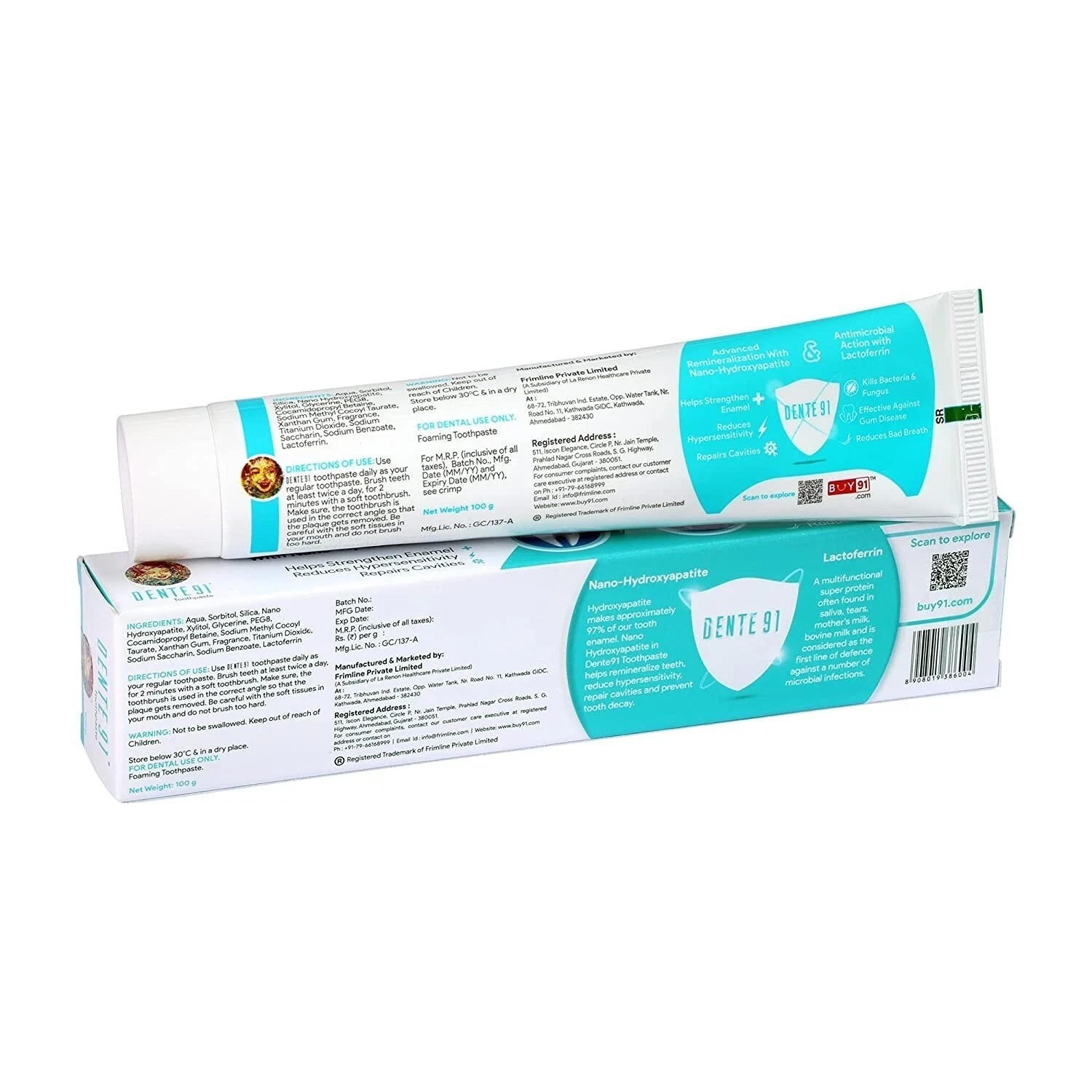 Dente91 Cool Mint Toothpaste| Sensitivity Relief / Pack of 1, 100g