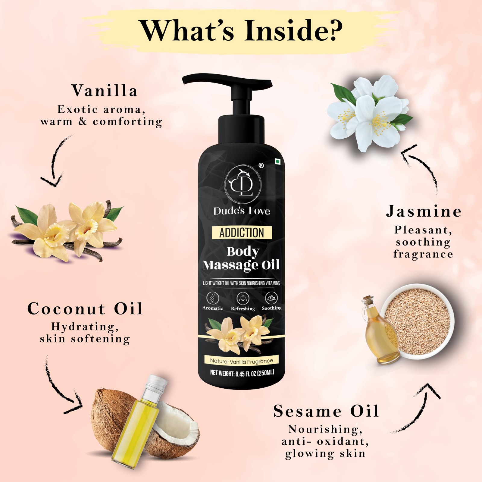 Dude’S Love Organic – Vanilla Edible Full Body Massage Oil – No Stain