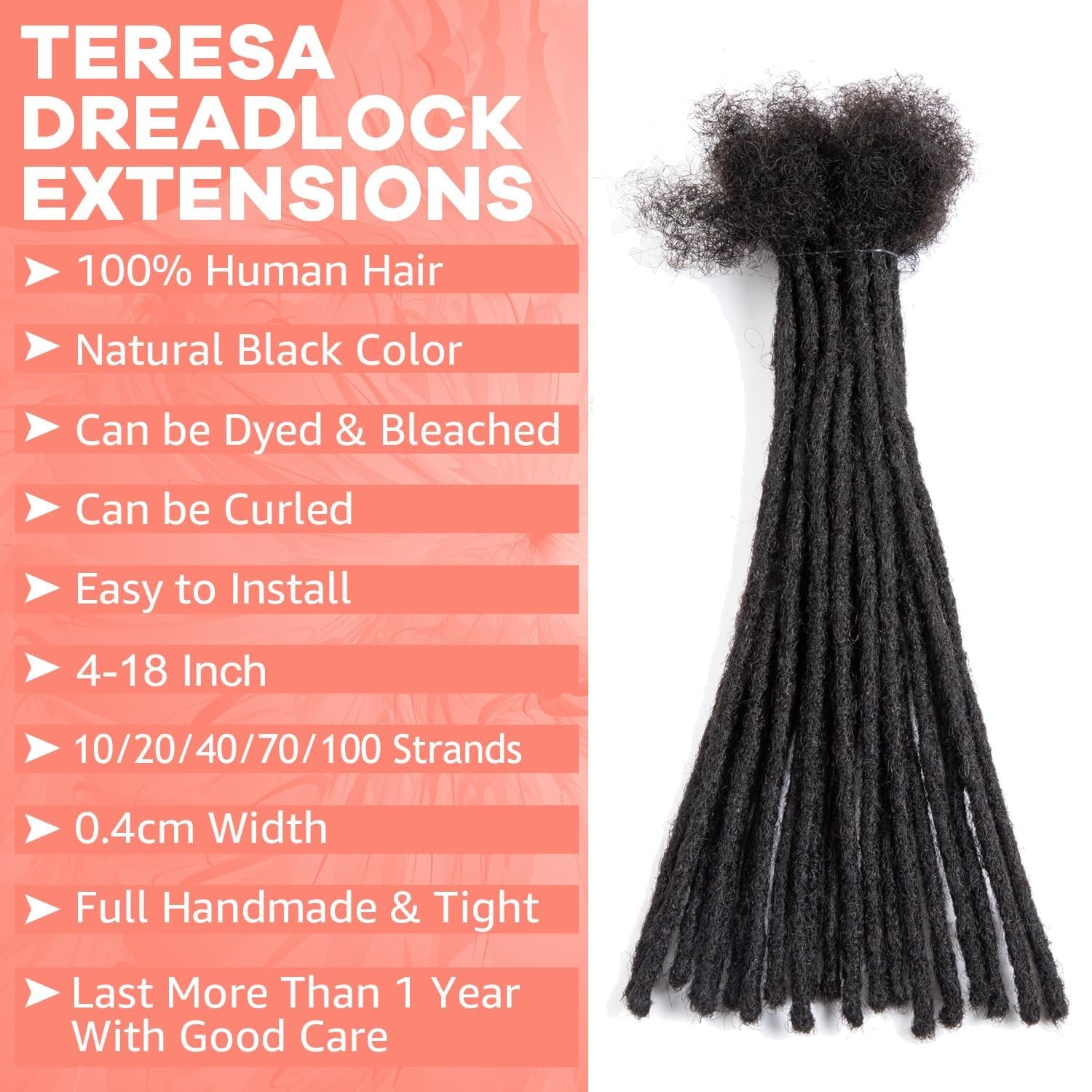 Jiajia Teresa Small 0.4Cm And 0.8Cm Width 6-18 Inch 100 Human Hair Dreadlock