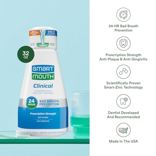 SmartMouth Clinical Zinc Activated Mouthwash Anti-Plaque Gingivitis 32 fl oz Min