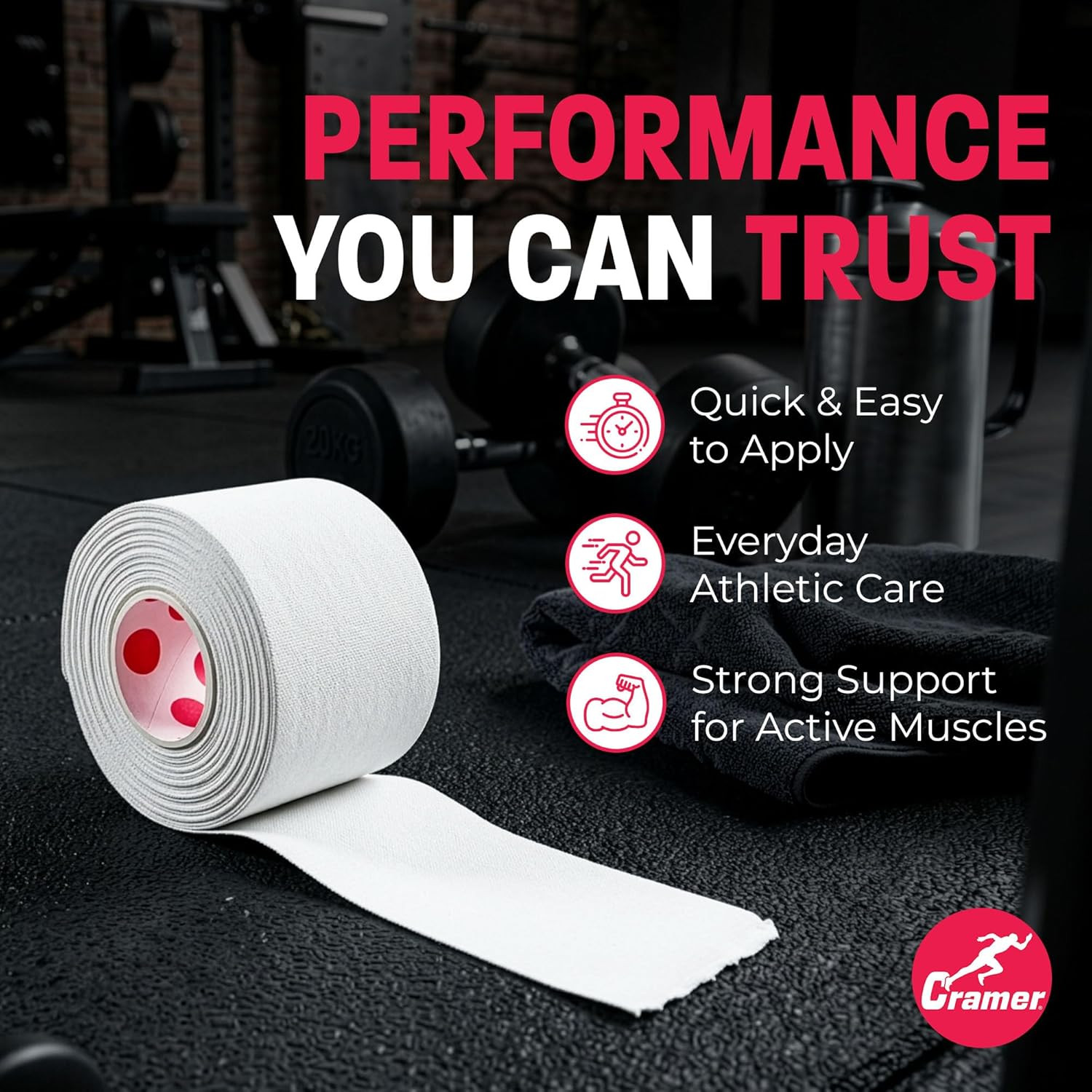 Cramer Team Color Athletic Tape, White, Latex-Free, 1.5″ X 15Yds, 32 Roll Bulk C