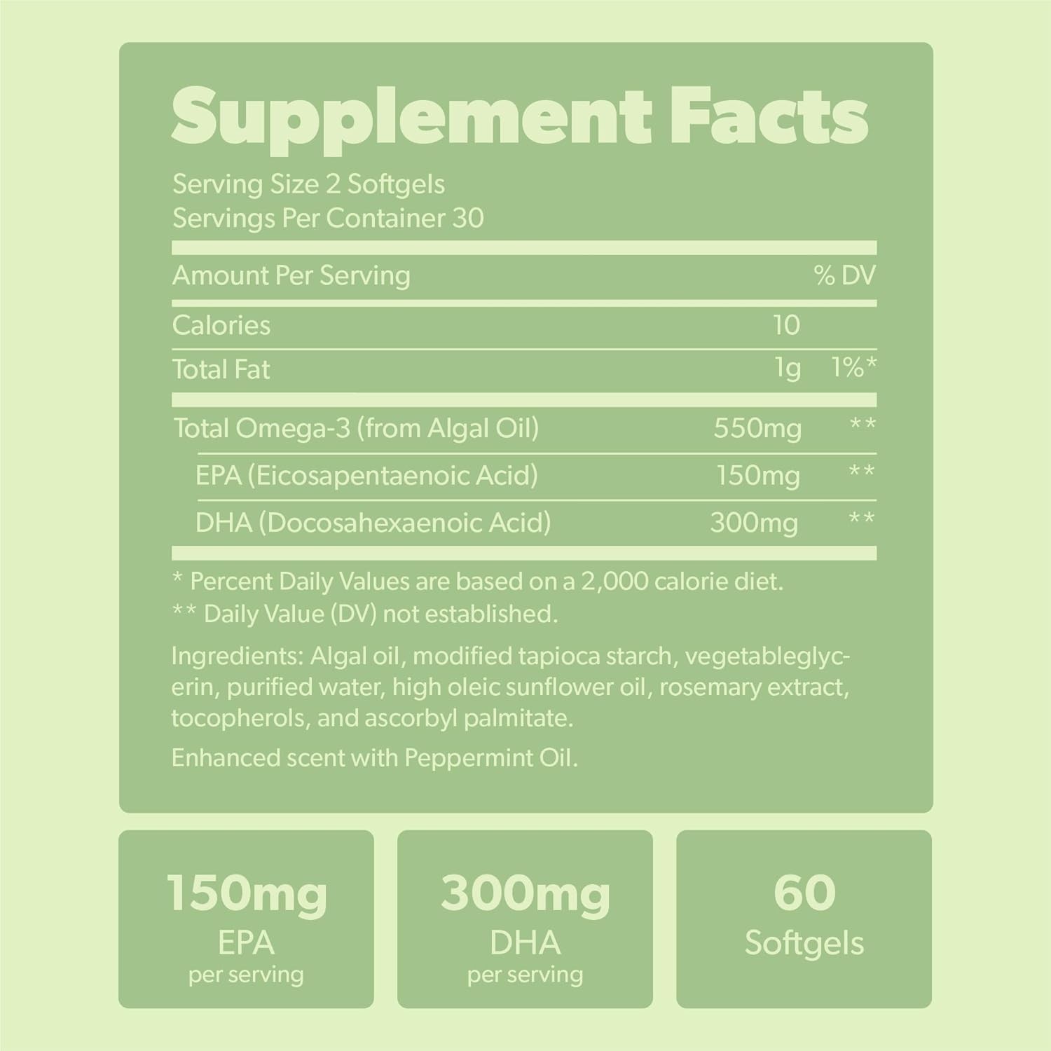 Vegan Omega 3 DHA EPA Algae Oil 60 Softgels 2 Pack Plant-Based Heart Brain Joint