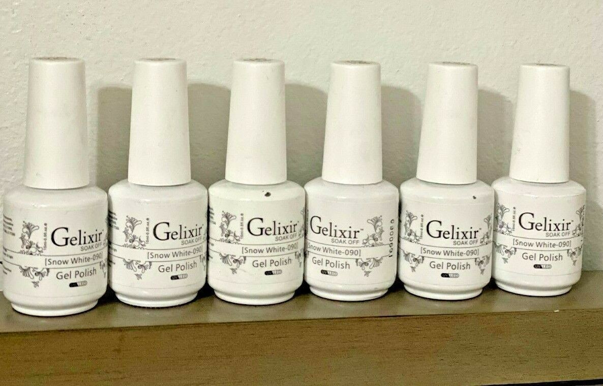 6 Bottles Gelixir Soak Off Gel Polish SNOW WHITE – 90 UV/LED 15 mL – 0.5 fl oz