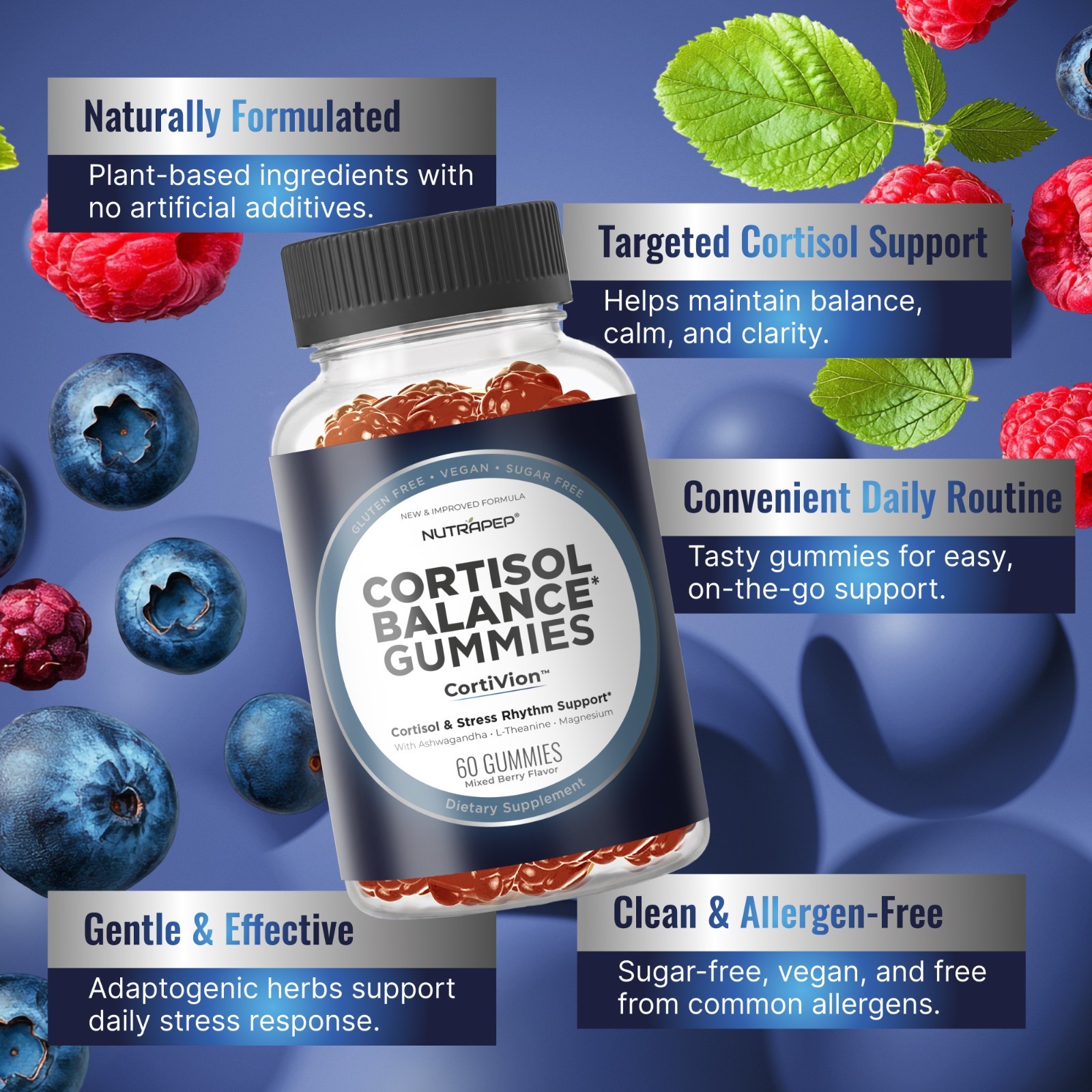 NutraPep Cortisol Gummies for Women Men – 13-in-1 High Cortisol Reducer