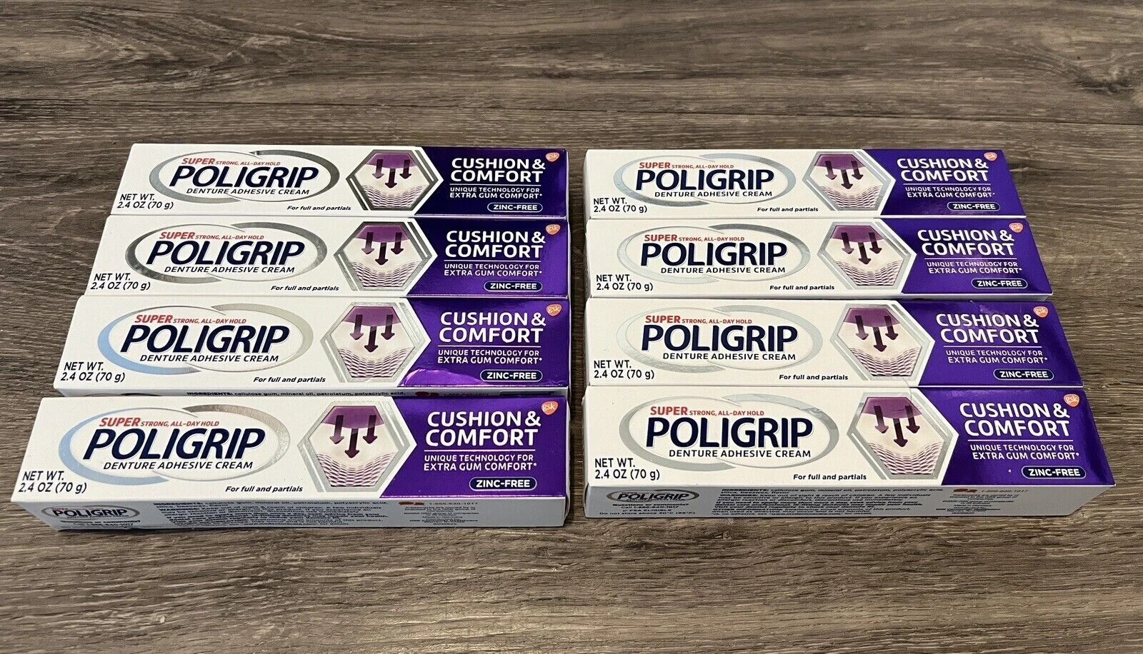 8 pack POLIGRIP Cushion & Comfort Denture Adhesive Cream 2.4 oz Each 2023 NEW