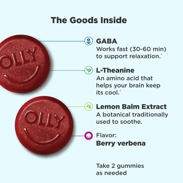 OLLY Goodbye Stress Gummies with GABA,L-Theanine & Lemon Balm-Berry Verbena-42ct