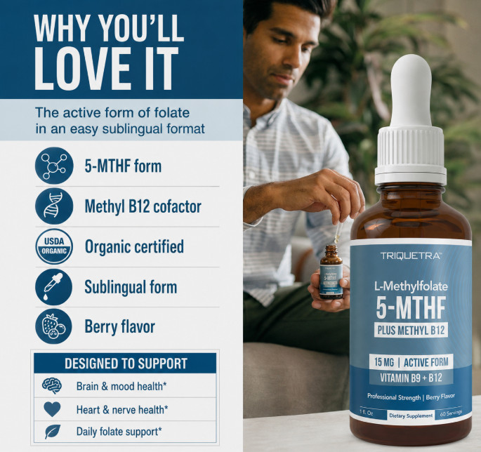 L-Methylfolate 5-MTHF Methyl B12 Liquid Folate Supplement 15mg 60 Servings