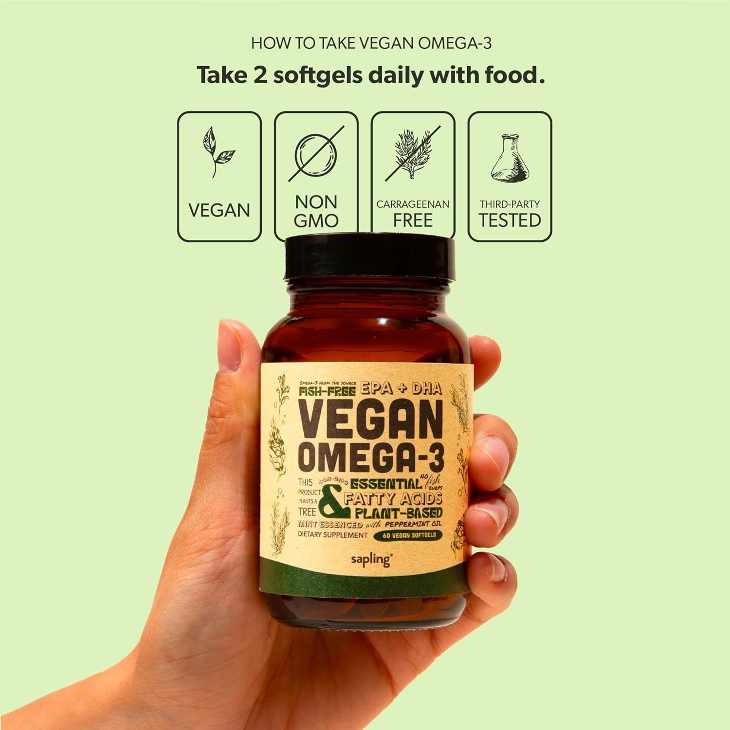 Vegan Omega 3 DHA EPA Algae Oil 60 Softgels 2 Pack Plant-Based Heart Brain Joint