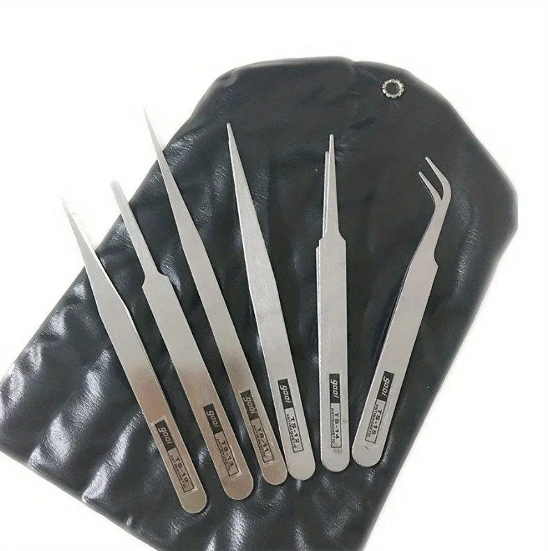 6pcs Stainless Steel Solid Tweezers Set Precision Elbow Tools Silver – NEW