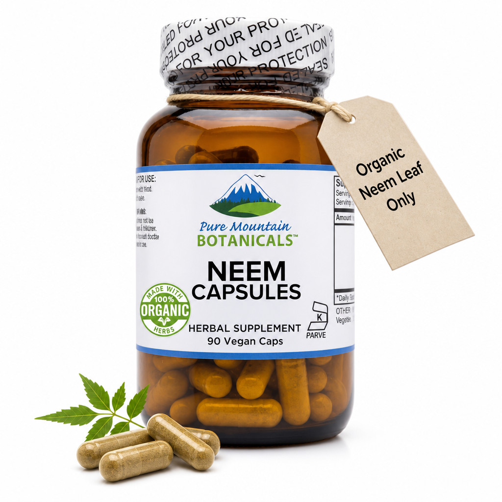 Pure Mountain Botanicals Neem Capsules – 500mg Organic Neem Leaf Supplement