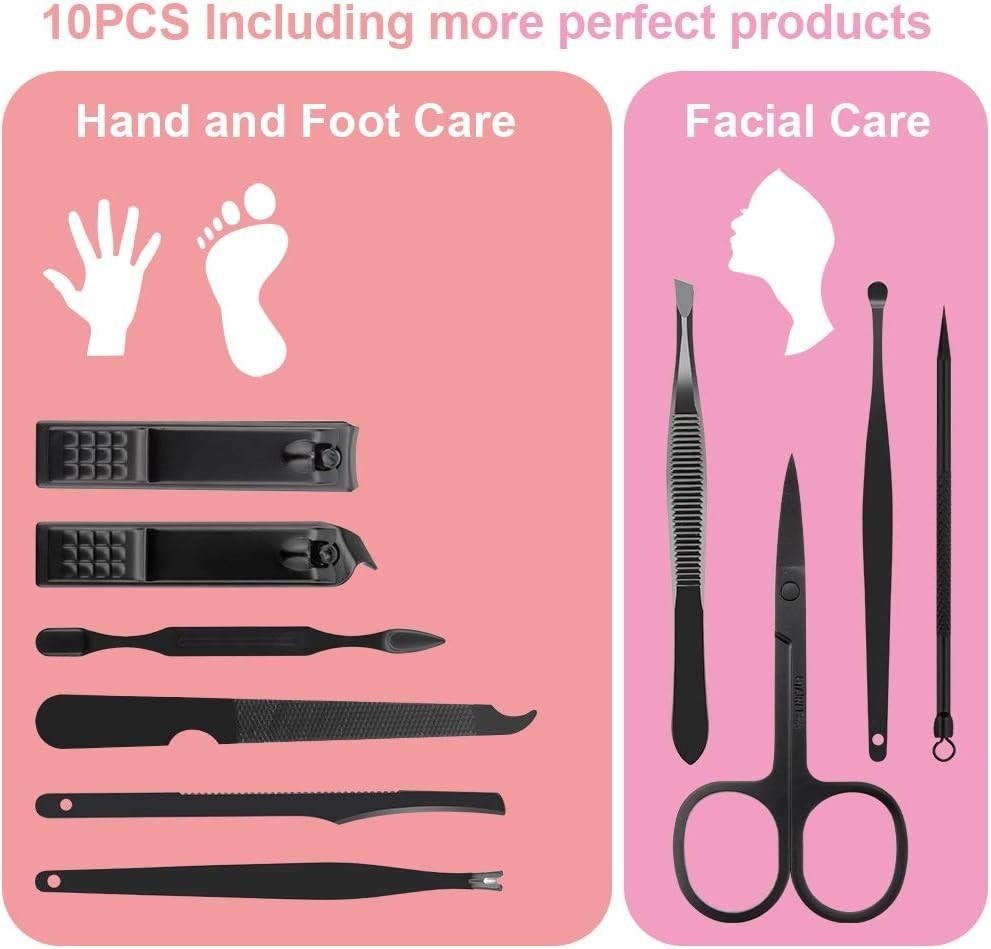 OKOM Professional Nail Clippers Set – 10 PCS Stainless Steel Nail Kit with Trave