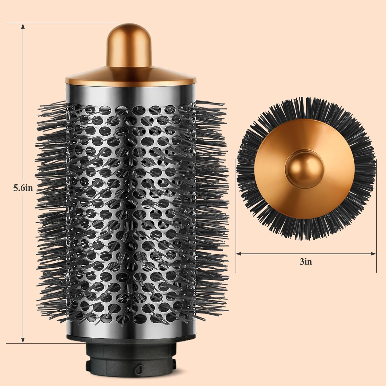 Large round Volumizing Brush for Dyson Airwrap Attachments, Nickel/Copper, Bigge