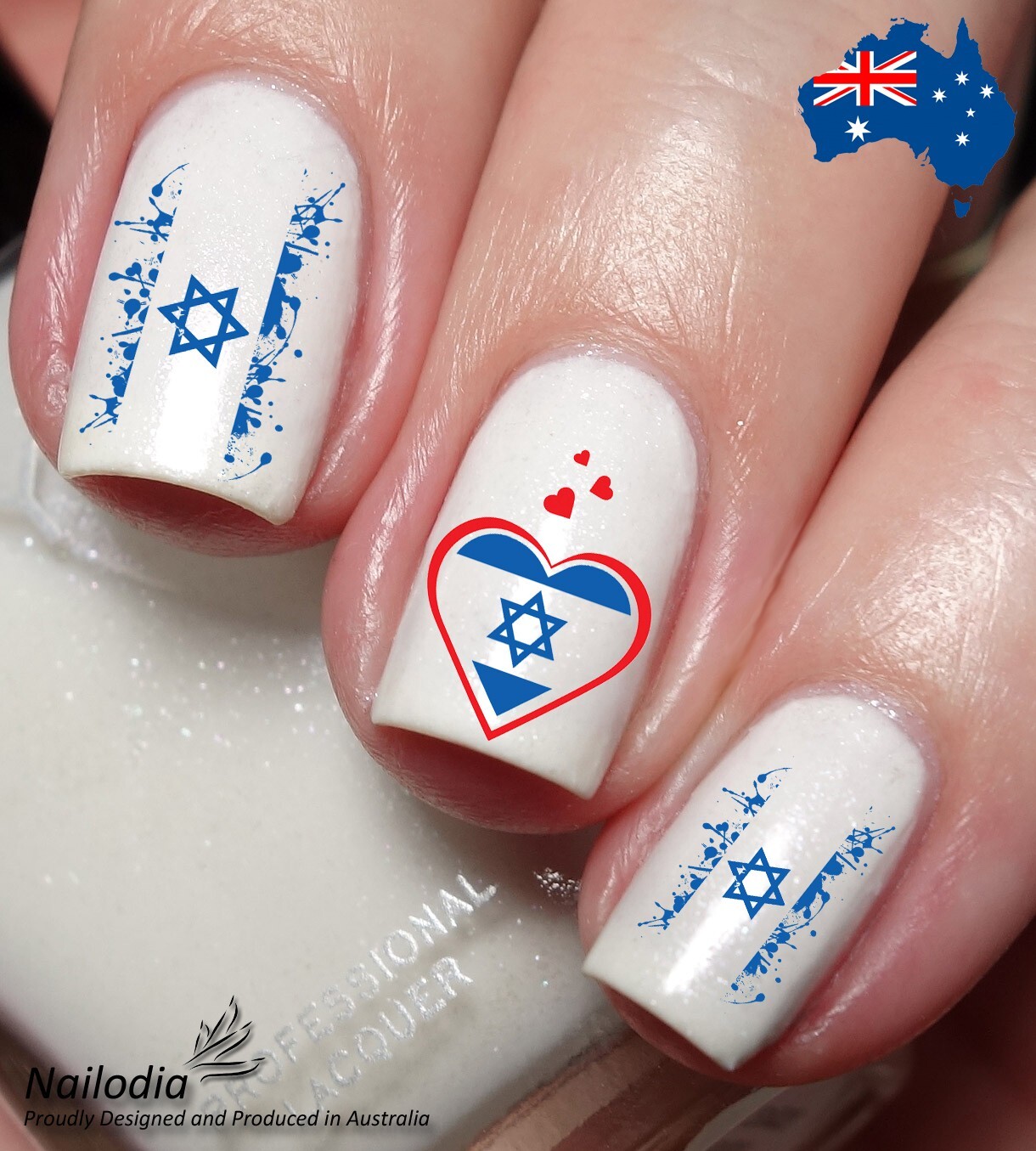 I love Israel Flag Menorah Jewish Nail Art Decal Sticker Water Transfer Slider