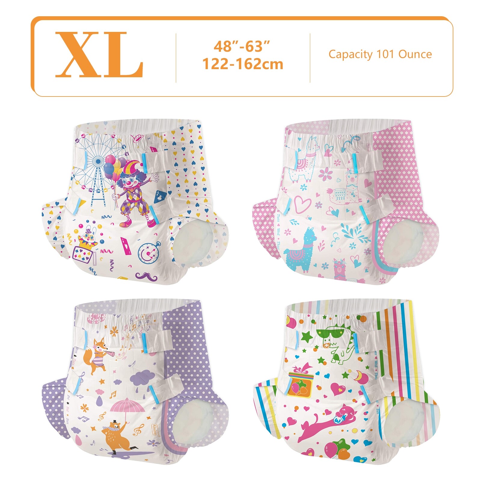 Aimisin Adult Diaper for Men Women, 7pcs Colorful Unique Print Adult Diapers