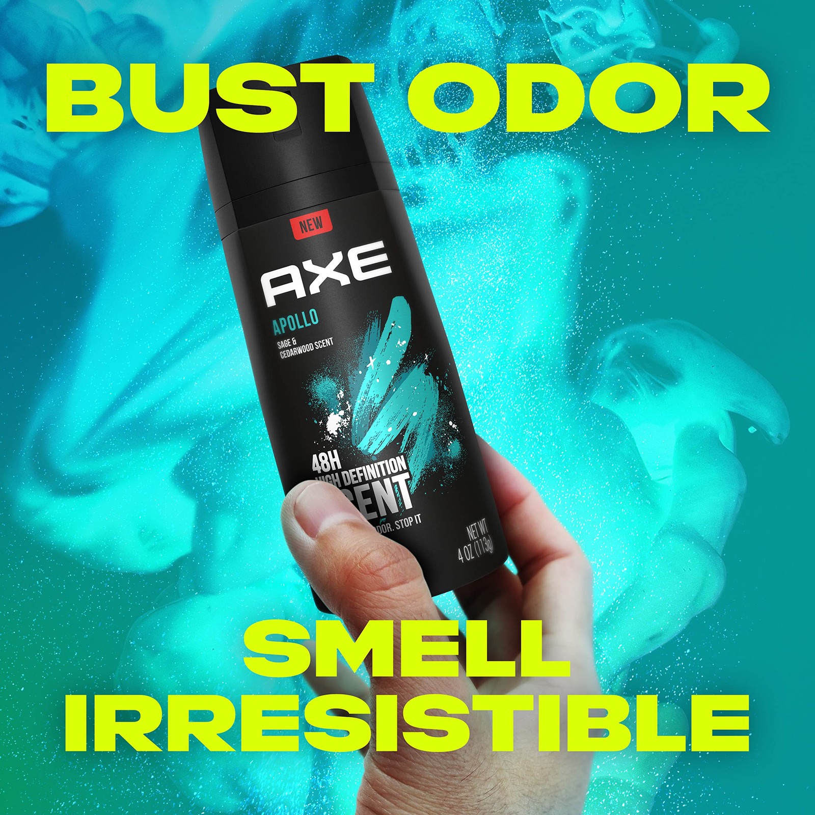 AXE Apollo Body Spray Deodorant for Long-Lasting 4 Ounce (Pack of 4), Black