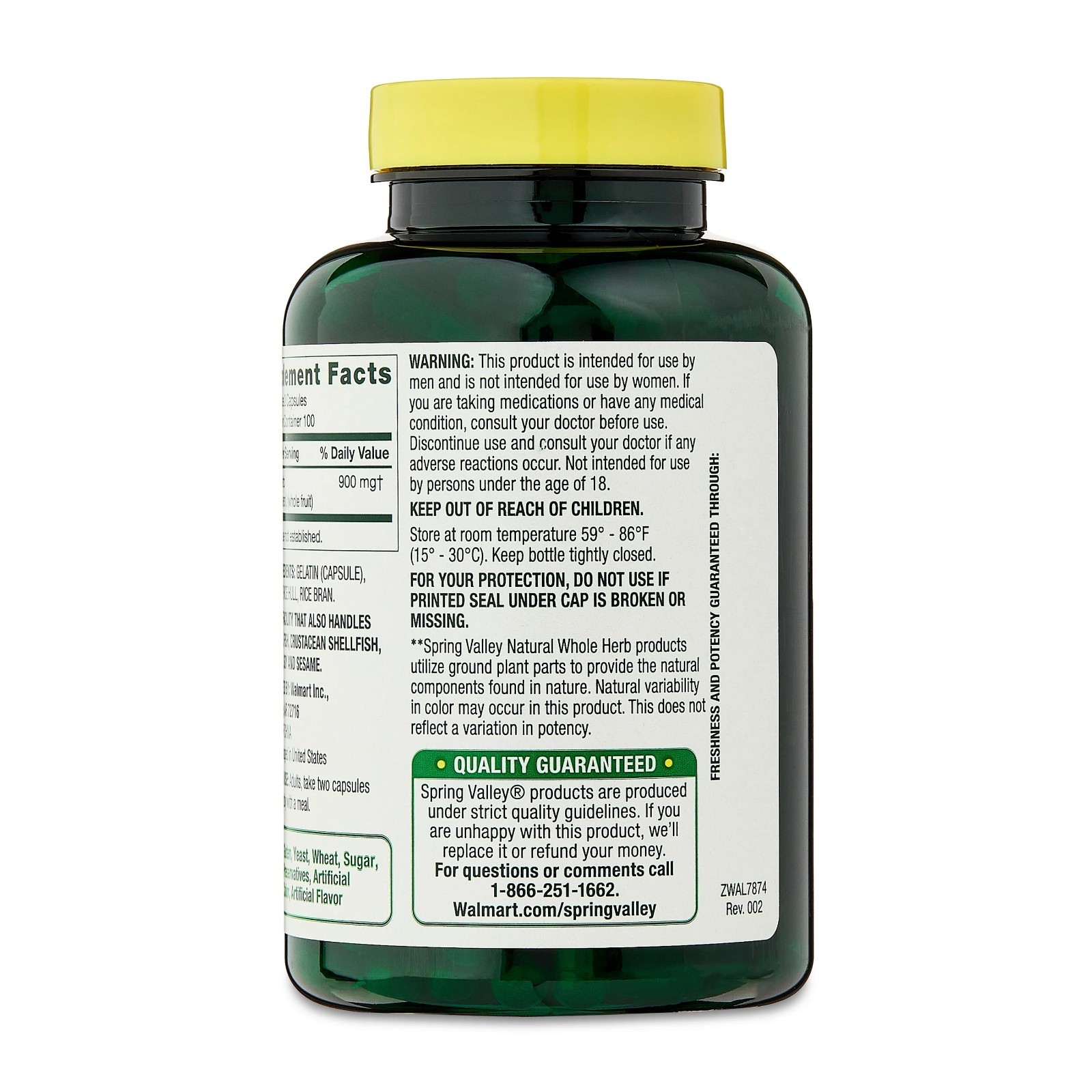 Spring Valley Whole Herb Saw Palmetto Supplement Capsule 450 mg 200 Count