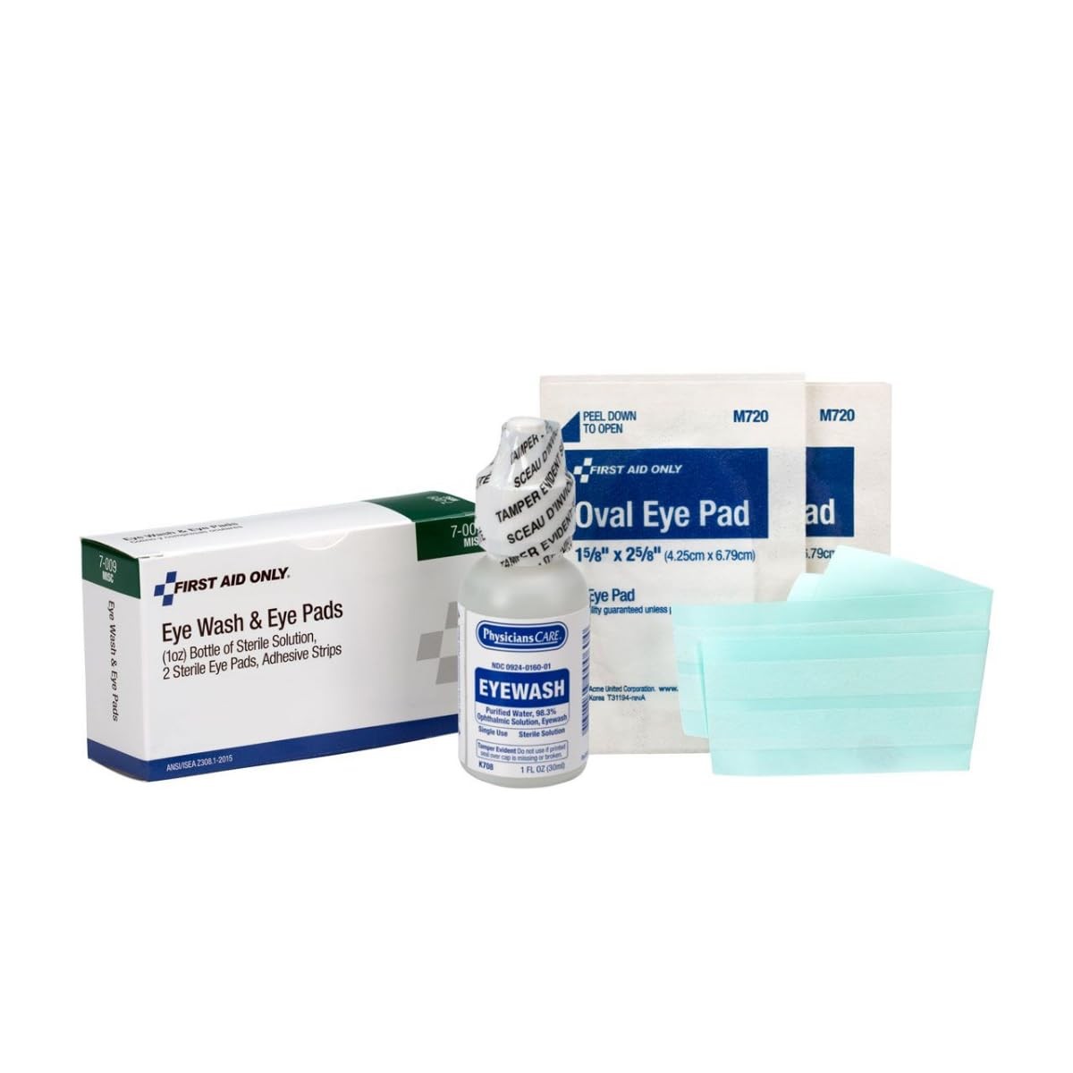 5Piece Eye Wash Kit with Oval Eye Pads, First Aid Adhesive Strips & Emergency…