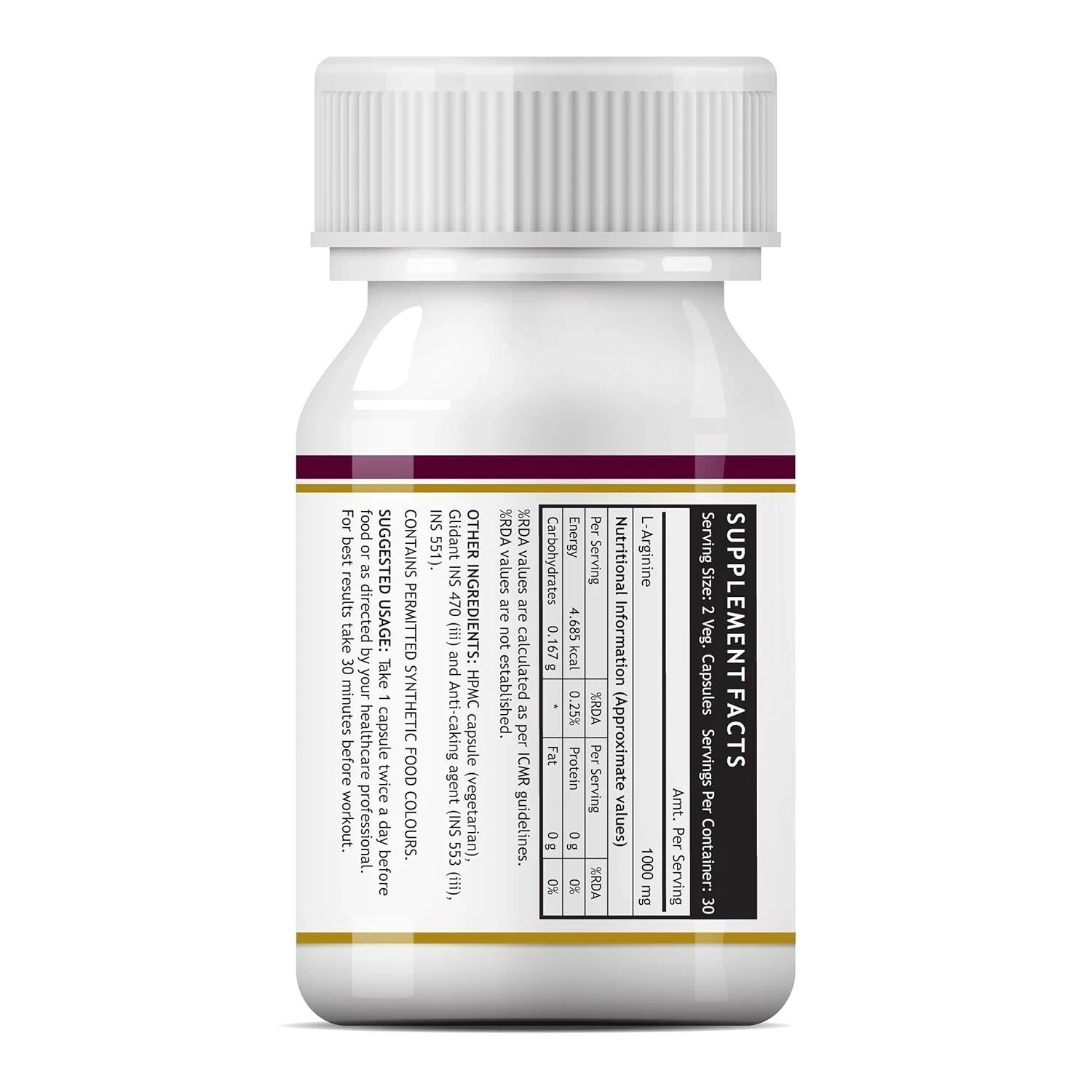 INLIFE L Arginine Capsules 1000mg Supplement – 60 Capsules