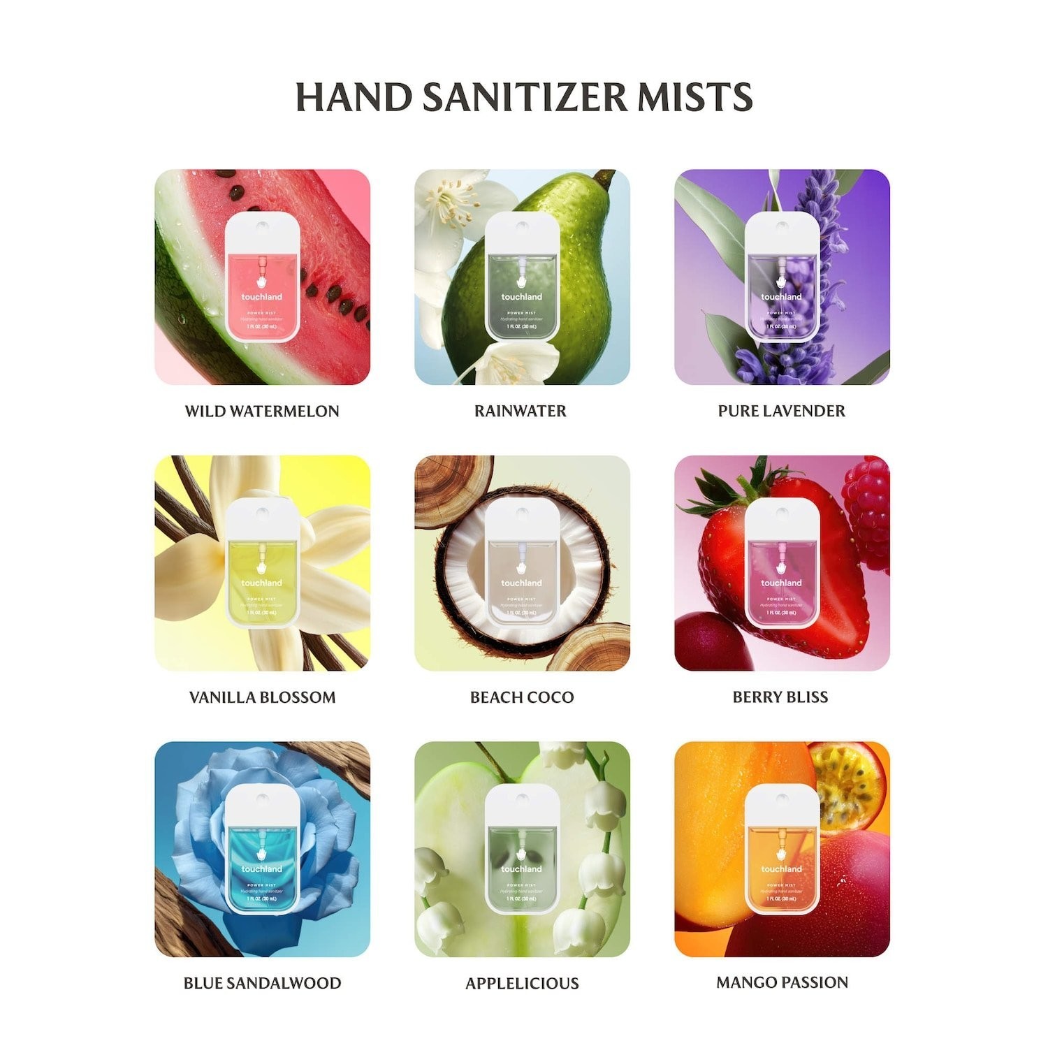 NIB 100% Authentic Touchland Power Mist Hydrating Hand Sanitizer,12 scents,1 oz