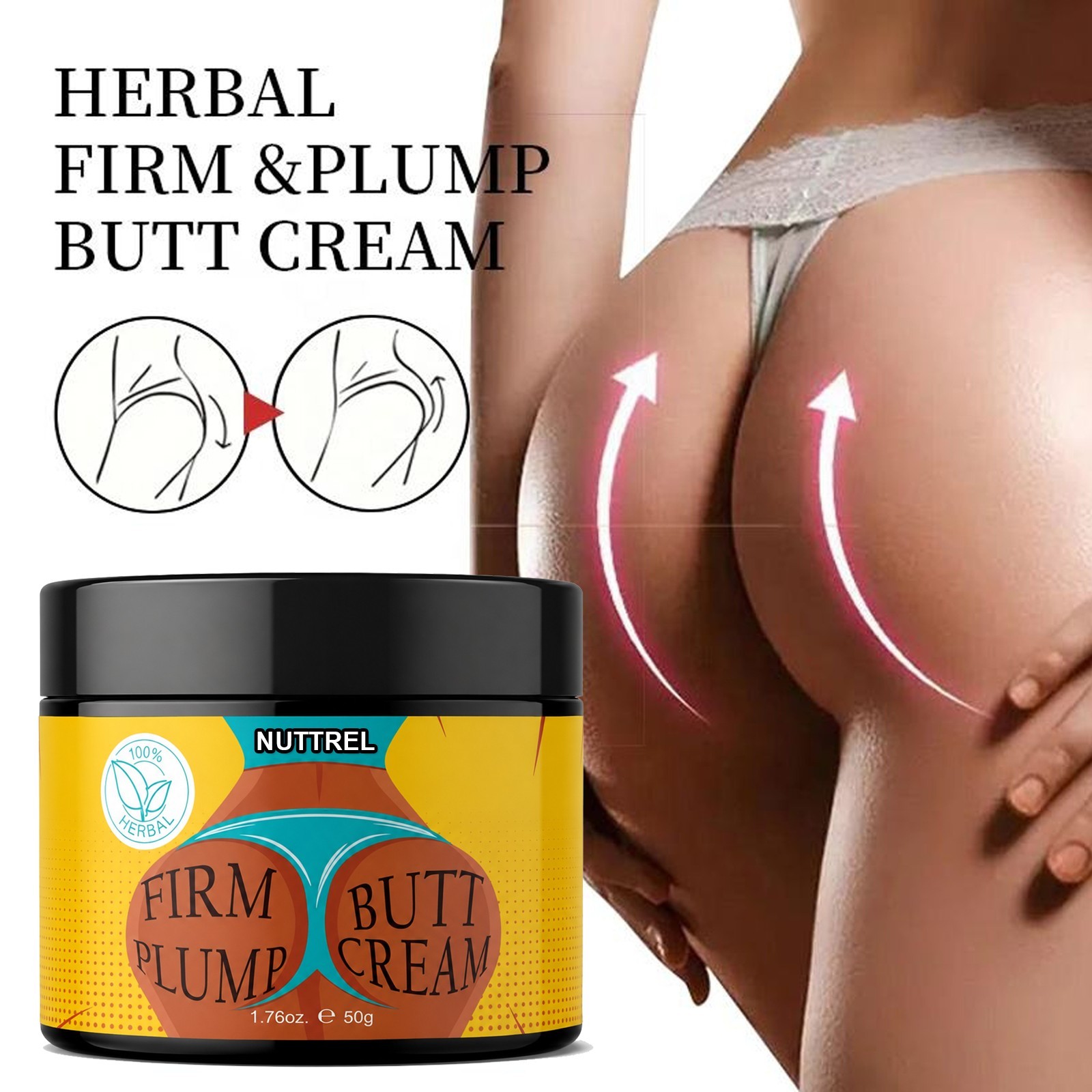Nuttrel Butt Enlargement Enhancement Cream Buttock Firming Lifting Tighten 1.7oz